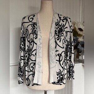 White & Black Long Sleeve Open Front Cardigan by Lyn